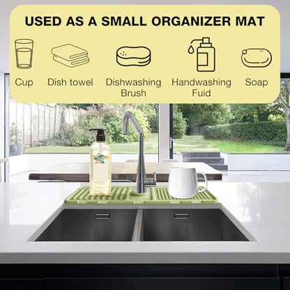 Faucet Mat for Kitchen Sink – Adjustable Silicone Sink Splash Guard with Fast Drying Properties , Perfect for Bathroom, Laundry & Bar, Durable Kitchen Sink Accessories Green