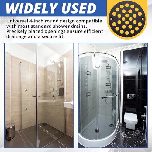 2pcs 4 Inch Round Screw-in Shower Drain Cover Replacement Easy-to-Install Floor Drain Grate with Screws Brushed Nickel (Matte Black) - color: Matte Black