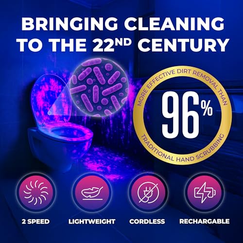 Synoshi PRO Electric Spin Scrubber Long Handle – Cordless Shower Scrubber | Bathroom Cleaning Brush, Electric Scrubber for Cleaning Shower, Tub & Floor, Adjustable Angles, 2 Speeds Power Scrubber