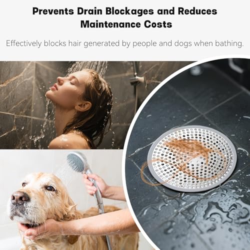 Makerfire 2PCS Shower Drain Hair Catcher, 4.72'', Flat Shower Drain Cover/Filter, Bathroom/Kitchen Sink Drain Strainer, Stainless Steel and Silicone