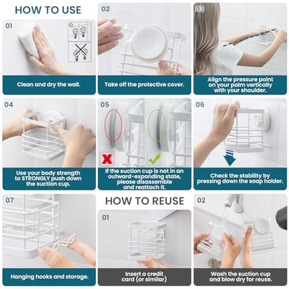 TAILI Patented Suction Cup Toothbrush Holders for Bathrooms, White | Stainless Steel Toothpaste Holder with Razor Hook, Strong Suction Up to 11lbs, Anti-Puddling, No Drill Removable & Reuseable - color: White (1 Pack)