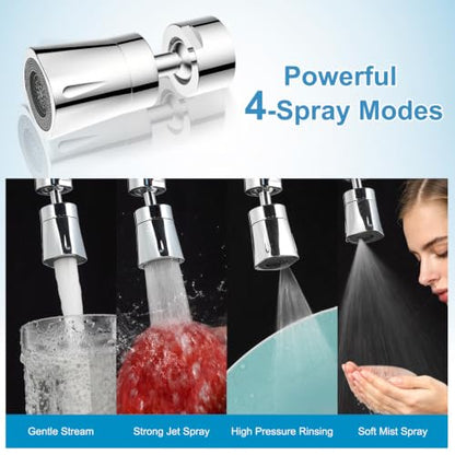 Faucet Aerator 4 Modes, 360° Swivel Faucet Sprayer Head Attachment, Chrome | NSF/ANSI/CAN 372 Certified, 55/64" Bathroom& Kitchen Sink Faucet Head, 2 Big-Angle Rotating Metal Joints, 15/16" Male Adapter - color: Chrome, style: 2 Swivel Joints
