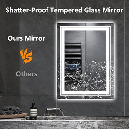 Snowdool 28 x 20 in LED Bathroom Mirror, Front and Backlit, Anti-Fog | Front and Backlit, Stepless Dimming, Anti-Fog, Memory Function - size: 28"L x 20"W