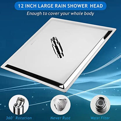 Voolan Rain Shower Head - High Flow Large Rainfall Shower Heads Made of Stainless Steel - Waterfall Bathroom Square Showerhead - Ceiling or Wall Mount (12" Chrome) - color: Chrome, size: 12 Inch