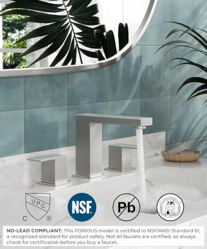 QFN Bathroom Faucet 3 Hole 8 Inch Widespread for Vanity Sink Brushed Nickel | Two Handles Bathroom Sink Faucet Lead-Free Square Design with Supply Lines, 4-12 Inch 3 Hole Install, for RV Vanity Laundry - color: Brushed Nickel, style: Square