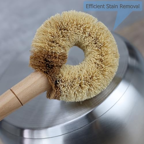 EIKS 2 Pack Kitchen Scrub Brushes, Natural Coconut Fiber | For Cleaning Dish Pan Pot Vegetable Fruits Glassware Cookware Shower Bathtub