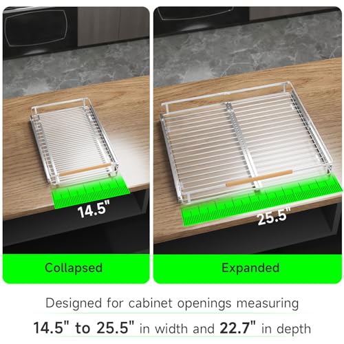 Expandable Pull-Out Cabinet Drawers, Slide-Out Shelves, Large 1 Pack | Smooth Slide-Out Access, Adjustable Fit, Pull-Out Organization, Small Cabinet Use, Space-Saving, (14.5"-25.5") W x 22.7" D - size: L- (14.5"-25.5")W * 22.7"D