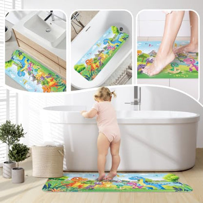SHUCHING Baby Bath Mat for Tub Non Slip-40 X 16 Inch, Dinosaur | Bathtub Mat for Kids & Toddler Mold Free, Long Shower Mat for Inside Shower with Suction Cup, Machine Washable - color: Dinosaur