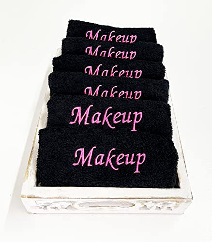 Makeup Remover Towels. Fingertip Face Reusable Washcloths. Embroidered, 100% Soft Cotton. Facial Cleansing. Pack of 6.