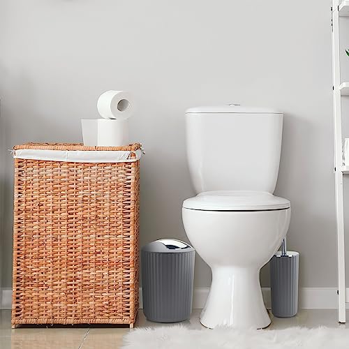 Bathroom Accessory Set, 10 Piece Grey Bathroom Set Complete | Includes Trash Can, Soap Dispenser, Toothbrush Holder, Soap Holder, Tumbler, Toilet Brush, Tray, Qtip Holders, Tissue Cover - color: Grey