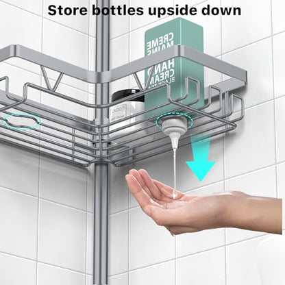 KEGII Shower Caddy Tension Pole, Bathtub Organizer, Light Gray | Adjustable 25-114.2 inch Pole with 28 Hooks, Rustproof Storage Solution for Renters and Modern Bathrooms - color: Light Gray