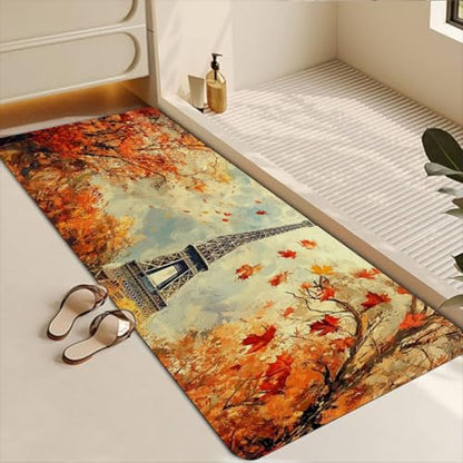 Bathroom Runner Mat Rugs Long,Eiffel Tower Maple Leaf Autumn pattern Diatomite Stone Bath Mat Large Absorbent Diatomaceous Earth Mat Non Slip Fast Dry Shower Mat Bathroom Rugs Floor Mat 16x42in - color: Design08