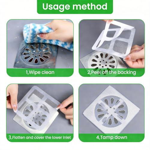 100PCS Disposable Drain Hair Catcher Stickers, Self-Adhesive Shower Sink Drain Mesh Stickers for Bathroom Bathtub Kitchen Sink, Disposable Hair Trap Sticker Drain Protector
