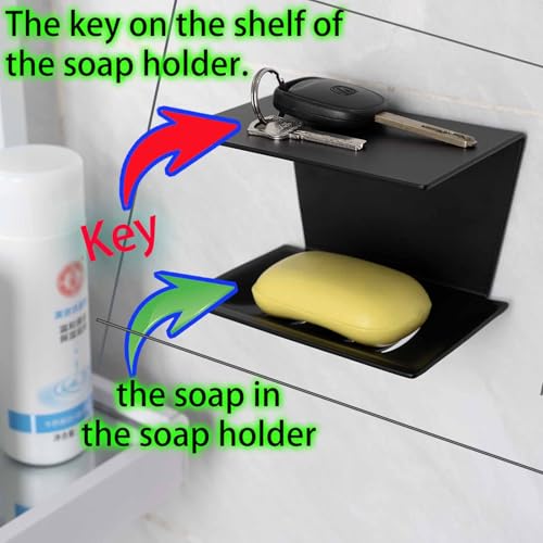 1 Self-Adhesive Multifunctional Draining Soap Dish (Soap Holder) with Shelf Used in Shower,Bathroom,Kitchen,Bath and Toilet.Installing Without Drilling Hole (1, General Black, A Szie)