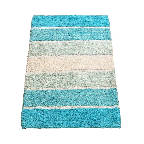 Chardin home Cordural Stripe Bath Mat, 17 x 24 Inches | Non Slip Bathroom Rug, Machine Washable, Plush, Highly Absorbent | Aqua Turquoise Ombre - color: Aqua Turquoise, size: 1'5" x 2' (Rectangular)