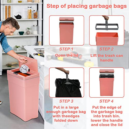 13 Gallon 50 Liter Kitchen Trash Can with Touch-Free & Motion Sensor Lid, Automatic Plastic Garbage Can, Touchless Trash Bin Automatic Trash Can for Bedroom Bathroom Home Office - color: Pink