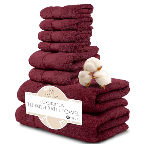 MAURA Burgundy Bath Towel Set of 8 for Bathroom. Turkish Cotton Luxury Bath Towels Extra Large, Thick, Plush & Soft. Hotel & Spa Quality - Burgundy - color: Burgundy, size: 8-Piece Set (2 Bath, 2 Hand, 4 Washcloth)