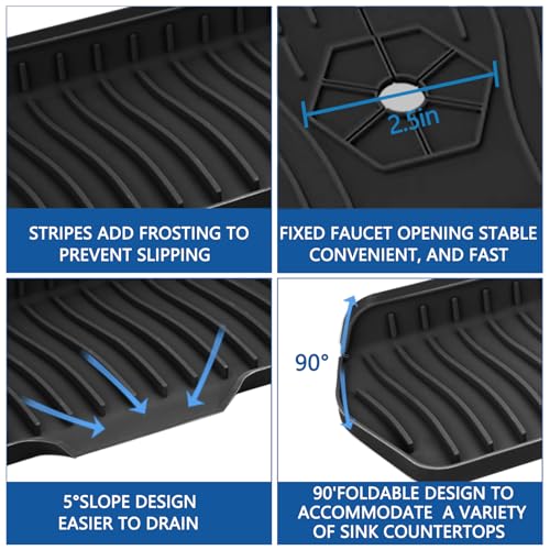 Kitchen Sink Splash Guard Gen2-30" x 6'' Silicone Sink Mat Splash Guard fit for Countertop, Bathroom,Farmhouse,RV by EBIGIC (Black) - color: Black 30in, size: 30”x 6.0”