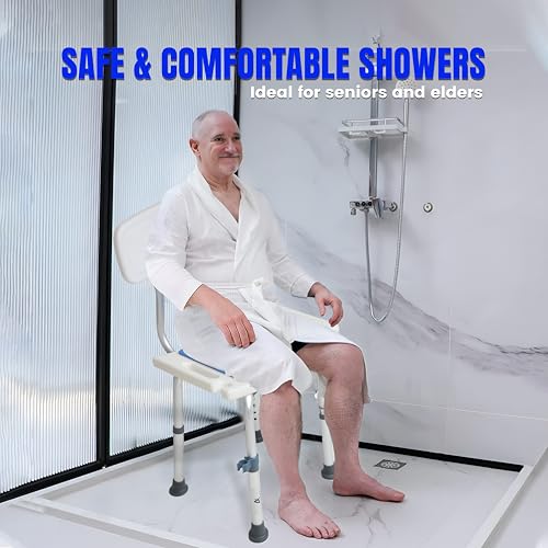 Shower Chair for Inside Shower With Soap box - Height Adjustable Shower Chair for Elderly and Disabled with Removeable Back & Enhanced Non-Slip Feet - Lightweight Aluminum Construction - Blue