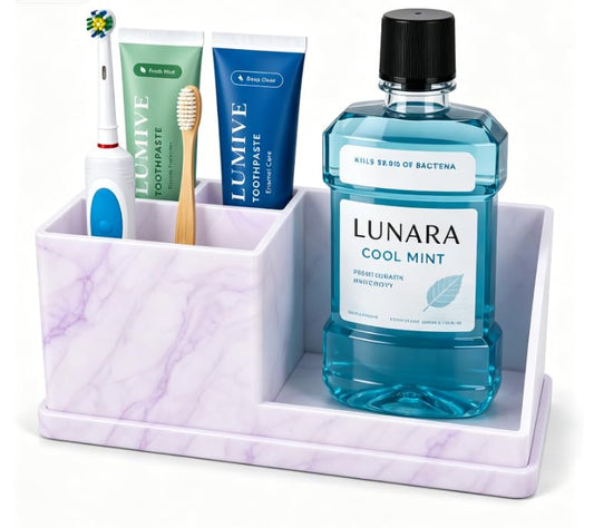 Bathroom Toothbrush Holders, 4 Slots Silicone Counter Organizer Storage with Purple Marble Texture, Detachable Anti-Slip Vanity Organizer for Electric Toothbrush, Toothpaste & Phone - color: Marble Purple
