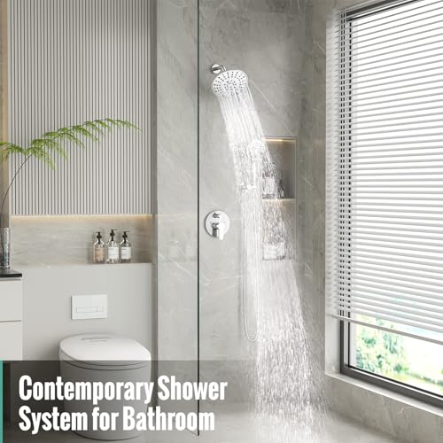 SR SUN RISE Shower Faucet - 8 Inch Multifunctional High Pressure Shower Head System with Handheld Shower Head Fixtures - Valve Included - Polished Chrome - color: Polished Chrome, size: 8 Inch