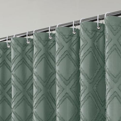 Extra Long 96 Inch Shower Curtains, Boho Fabric Shower Curtain Grommet Top With 12 Hooks, Elegant Modern Jacquard Geometric Design Textured Shower Curtain for Bathroom, Sage Green, 72"W x 96"L - color: Sage Green, size: 72"W x 96"L (Pack of 1)