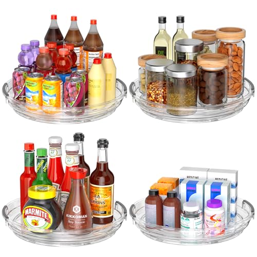 INCOSTAR 4 Pack Lazy Susan, 9 Inch Clear Turntable for Kitchen Cabinet | Rotating Spice Rack, Pantry Organizer and Storage, Bathroom Countertop Organizing for Makeup Vanity - size: 9.25 inch 4 Pack