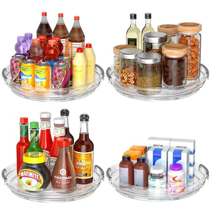 INCOSTAR 4 Pack Lazy Susan, 9 Inch Clear Turntable for Kitchen Cabinet | Rotating Spice Rack, Pantry Organizer and Storage, Bathroom Countertop Organizing for Makeup Vanity - size: 9.25 inch 4 Pack