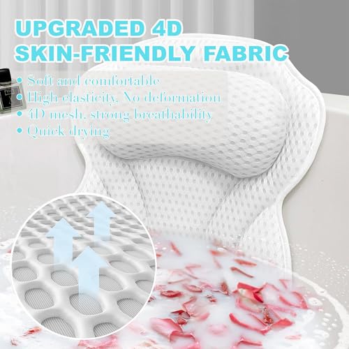 YHan Luxury Bath Pillow for Tub - 4D Mesh Bathtub Pillows for Head and Neck Support with 6 Suction Cups, Washable Spa Bath Accessories & Relaxing Gifts for Women