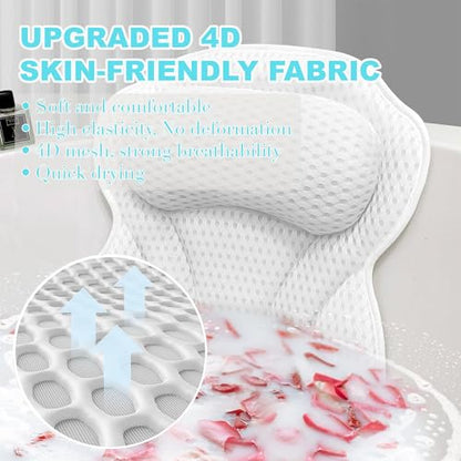 YHan Luxury Bath Pillow for Tub - 4D Mesh Bathtub Pillows for Head and Neck Support with 6 Suction Cups, Washable Spa Bath Accessories & Relaxing Gifts for Women
