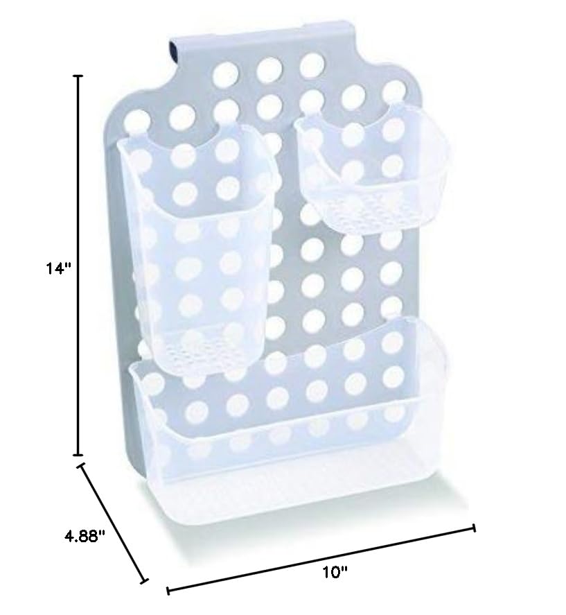 madesmart Adjustable Hanging Storage, Over-Door Organizer with 3 Adjustable Bins for Garbage Bags, Dish Soap, Sponges & Cleaning Supplies, Space-Saving Design, Grey - style: Hang-It Organizer