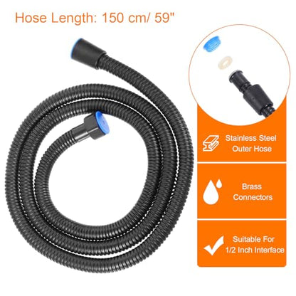 uxcell Shower Hose 59 Inches Extra Long Stainless Steel Handheld Shower Flexible Hose Replacement with Brass Connectors Anti-Explosion Anti-Kink Leakproof Hose, Black - color: Black, size: 1.5 m