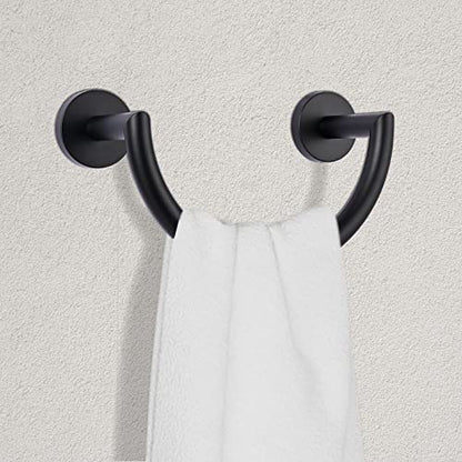 HouseAid Stainless Steel Towel Ring for Bathroom, Hand Towel Holder, Modern Semi-Circular Hand Towel Rack, Wall Mounted, Matte Black - color: Matte Black
