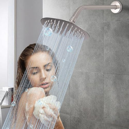Shower Arm with Flange and Teflon Tape, Wall Mounted Shower Pipe 304 Stainless Steel Extension Arm for Fixed Shower Head & Handheld (12 Inches, Brushed Nickel) - color: Brushed Nickel, style: 12 Inch