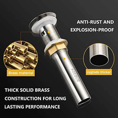 Bathroom Sink Drain Without Overflow - 1 1/2" Drain Opening - Pop Up Vessel Vanity Drain with Anti-Clogging Hair Catcher Basket,Brushed Nickel,Y1383W-BN - color: Brushed Nickel