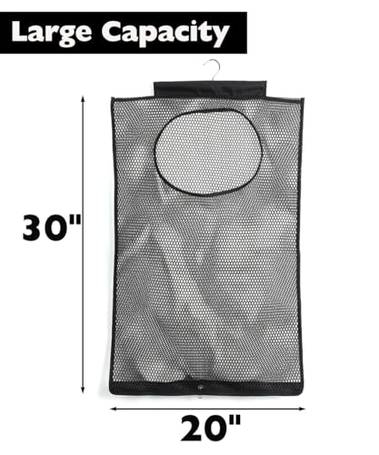 ALYER Breathable Mesh Laundry Hamper,Foldable Hanging Closet Storage Basket,Portable Space Saving Dirty Clothes Bag (Black) - color: Black