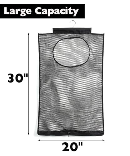 ALYER Breathable Mesh Laundry Hamper,Foldable Hanging Closet Storage Basket,Portable Space Saving Dirty Clothes Bag (Black) - color: Black