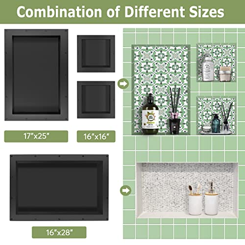 Suteck 17"x25" Shower Niche, Single Shelf Rectangle Tile-Ready Storage Box | 100% Waterproof ABS, Smooth Pre-Finished Edge, Flush Mount Or Horizontal/Vertical | Multi-Scene Use For Bathroom, Kitchen - size: 25"x17"