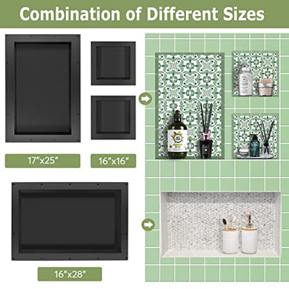 Suteck 17"x25" Shower Niche, Single Shelf Rectangle Tile-Ready Storage Box | 100% Waterproof ABS, Smooth Pre-Finished Edge, Flush Mount Or Horizontal/Vertical | Multi-Scene Use For Bathroom, Kitchen - size: 25"x17"