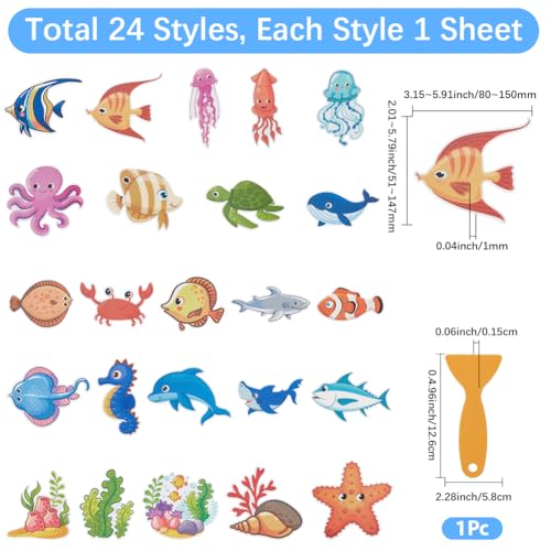 24Pcs Non Slip Bathtub Stickers Bulk Bathtub Sea Stickers with Scraper Plastic Adhesive Cartoon Ocean Animal Slippery Floor Decal for Shower and Bath Tub Home Decorations DIY Crafts Gifts - style: Marine Animal 4