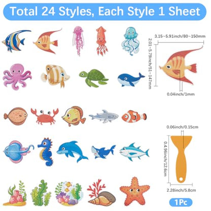 24Pcs Non Slip Bathtub Stickers Bulk Bathtub Sea Stickers with Scraper Plastic Adhesive Cartoon Ocean Animal Slippery Floor Decal for Shower and Bath Tub Home Decorations DIY Crafts Gifts - style: Marine Animal 4