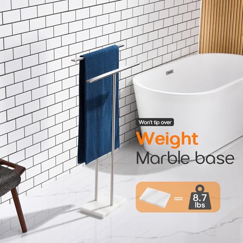Free Standing Towel Rack Brushed Nickel 2-Tier Towel Holder for Bathroom Floor Stand with Heavy Marble Base Thicken Steady Design Stainless Steel AN7005BR - color: Brushed Nickel