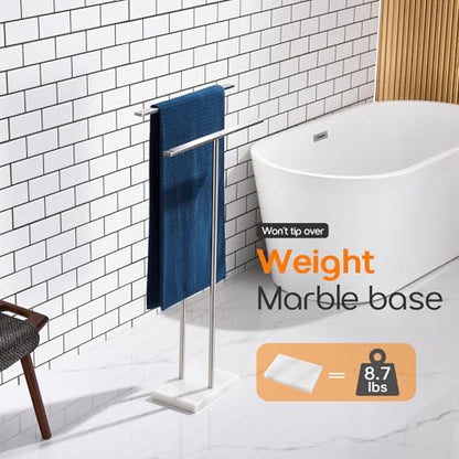 Free Standing Towel Rack Brushed Nickel 2-Tier Towel Holder for Bathroom Floor Stand with Heavy Marble Base Thicken Steady Design Stainless Steel AN7005BR - color: Brushed Nickel