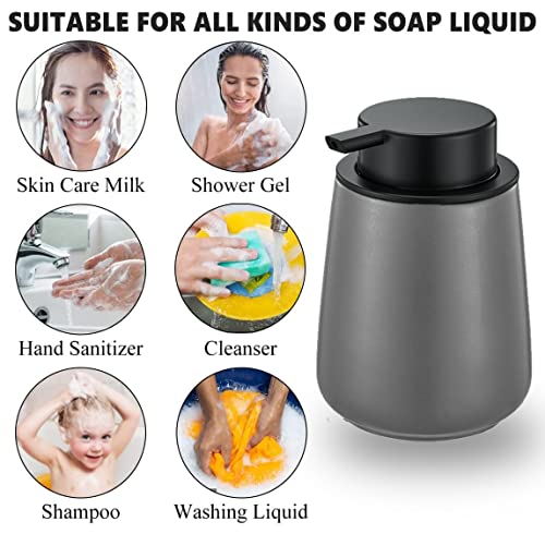 12Oz Hand Soap Dispenser - 2 Pack Ceramic Foam Soap Dispenser Set | Foaming Dispenser with Easy-to-Press Pump, Reusable and Refillable Mordern Dish Soap Dispenser for Bathroom & Kitchen, Grey - color: Grey Foaming Dispenser
