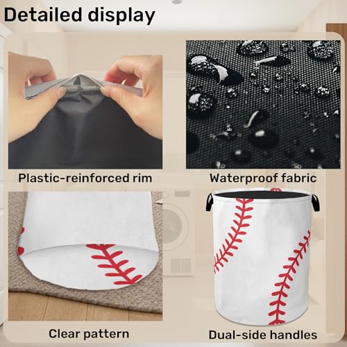 Baseball Large Clothes Hamper Bag - Laundry Basket with Handles, Space Saving Foldable Design for Nursery - color: Baseball