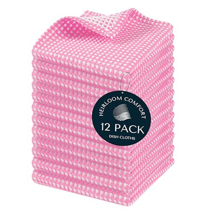 12 Pack Dual Tone Waffle Weave Dish Cloth, 12"x12", 100% Cotton, Absorbent, Fast Dry, Soft for Cleaning, Durable Dishcloth Set, Machine Washable, Hand Dish Towels, Baby Pink - color: Baby Pink