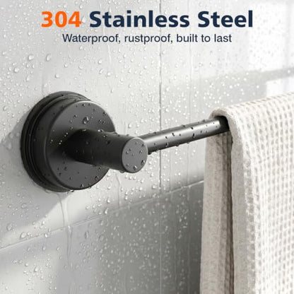 Luxspire Suction Cup Towel Bar No-Drill, Towel Rack 14-24 inch, Black | Adjustable 14-24 inch, rustproof stainless steel rack, Heavy-duty wall mounted holder for Smooth Surface & bathroom wall - color: Black