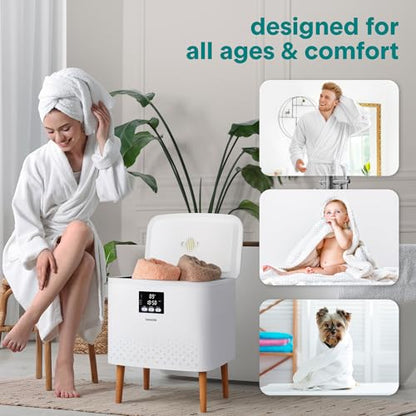 SereneLife Rectangular Towel Warmer Bucket, 20L Large Capacity Hot Towel Warmer for Bathroom with WiFi Function, Mobile App Control, Auto Shut-Off, Stainless Steel Tub, Fits 2 Towels or Blanket, White