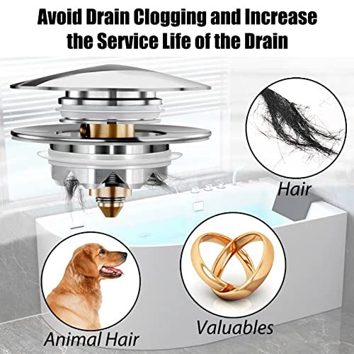 Anlige Bathtub Drain Stopper, Pop Up Tub Stopper and Cover, Bottom with Hair Catcher, Universal for 1.45 to 1.8 in Drain, Replaces Old Drain Plug, Chrome Silver - color: Chrome Silver