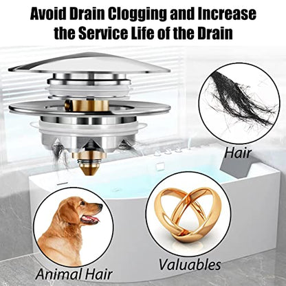 Anlige Bathtub Drain Stopper, Pop Up Tub Stopper and Cover, Bottom with Hair Catcher, Universal for 1.45 to 1.8 in Drain, Replaces Old Drain Plug, Chrome Silver - color: Chrome Silver